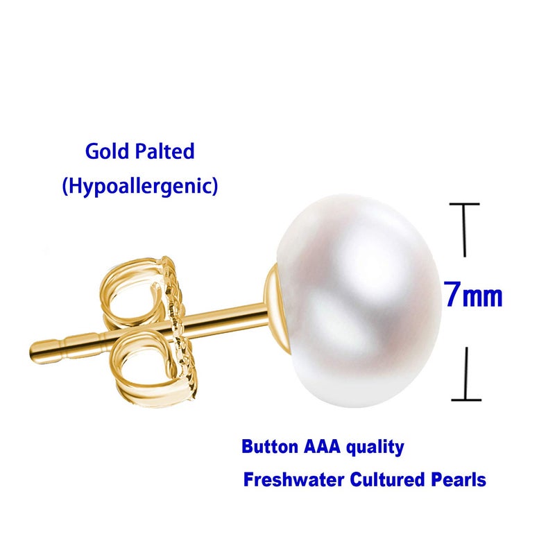 JORA Delicate Gold 7mm White Freshwater Cultured Pearl Stud Earrings for Women - Image 4